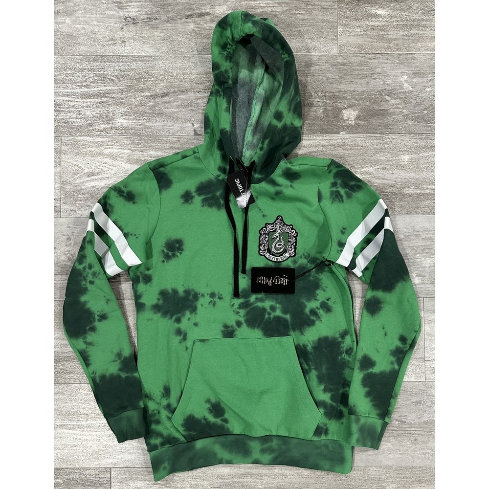 Hot Topic Harry Potter Slytherin Varsity Stripe Tie Dye Hoodie Mens Size M NEW